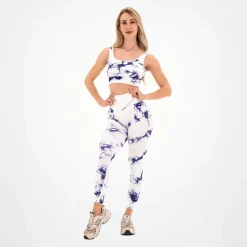 Leggings Seamless Donna Tie Dye Bianco-Blu