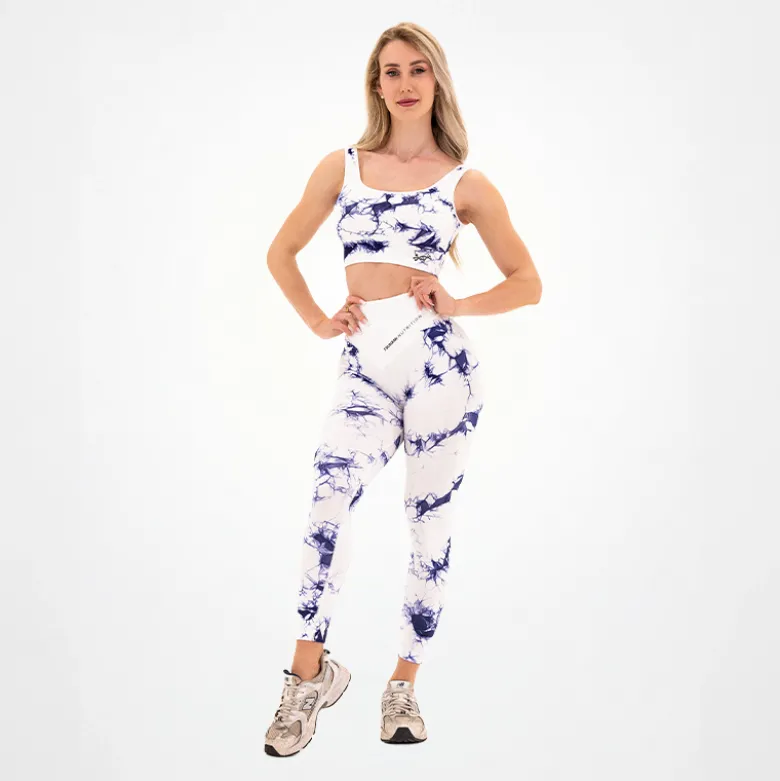 Leggings Seamless Donna Tie Dye Bianco-Blu