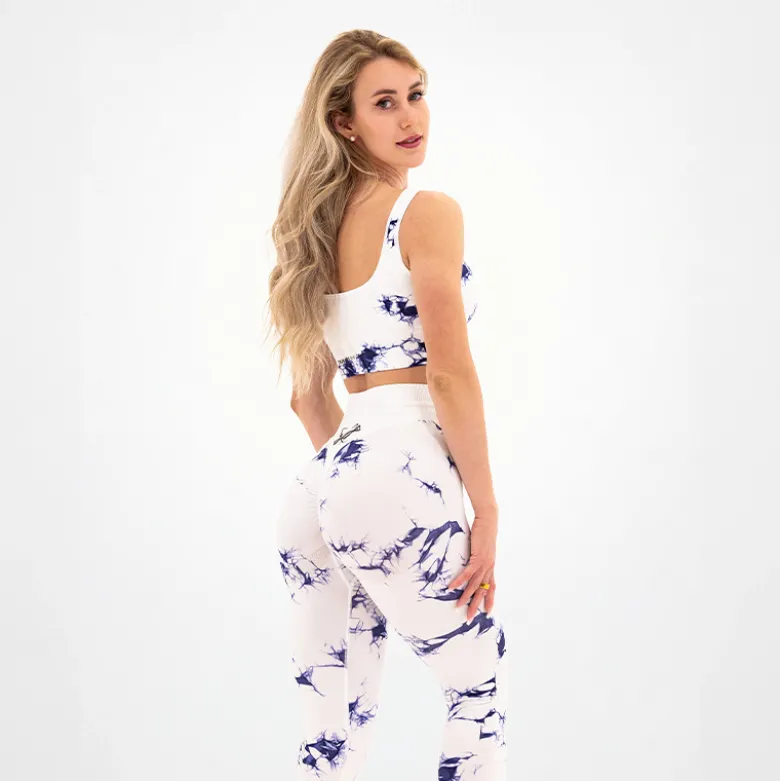 Leggings Seamless Donna Tie Dye Bianco-Blu